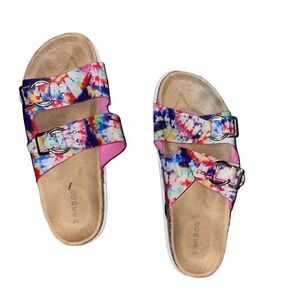 Bamboo Tie Dye Double Buckle Sandals Slides Comfort Casual Summer Shoes